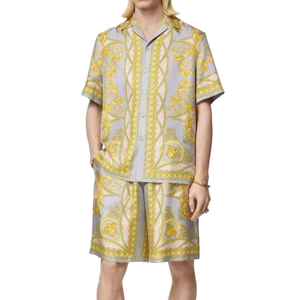 Versace Bermuda Shorts από 100% μετάξι με εκτύπωση La Coupe des Dieux σε Γκρι