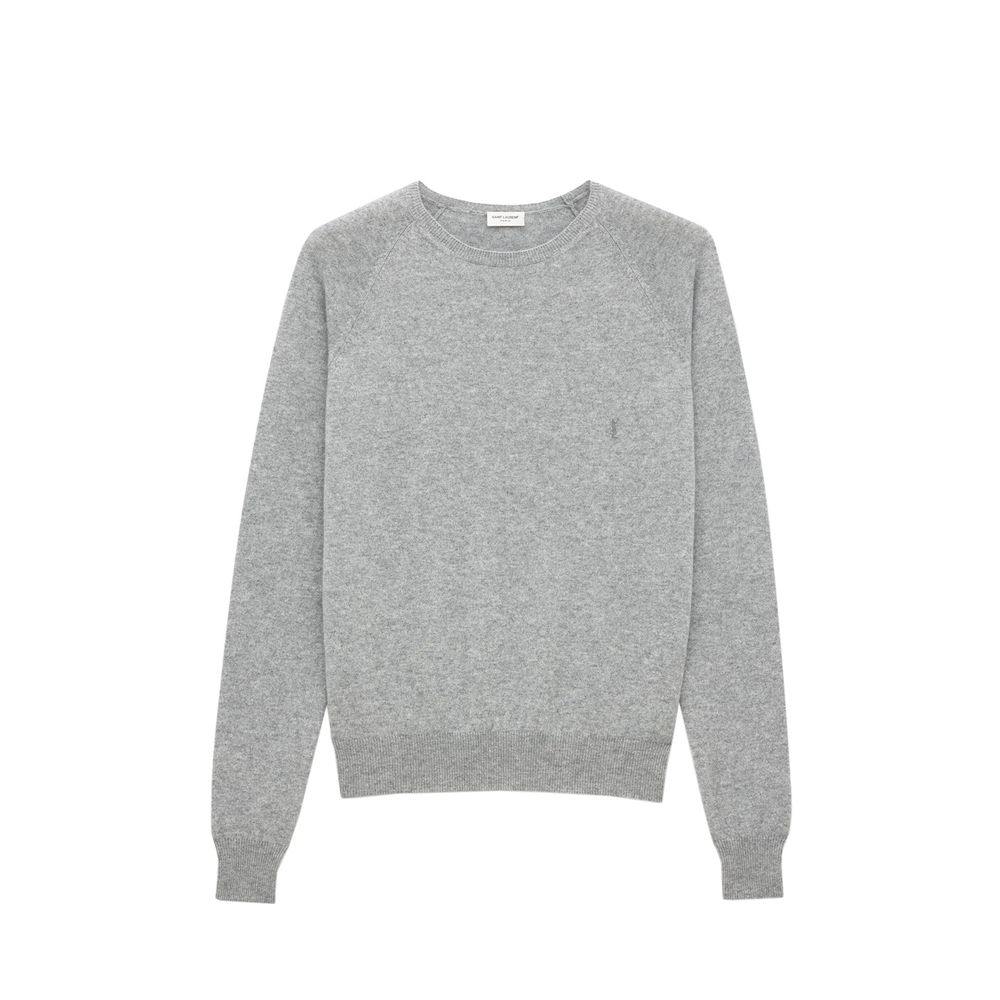 Saint Laurent 100% Cashmere Crew-Neck Sweater in Grey