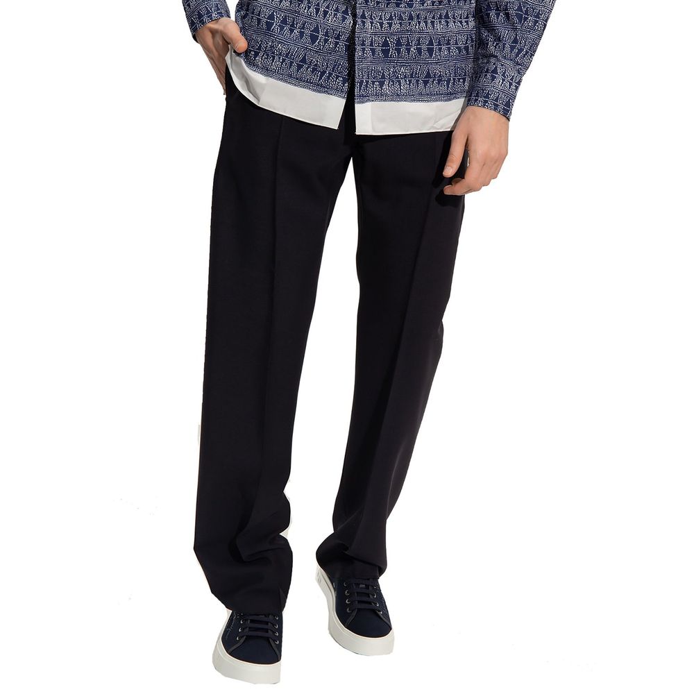Ferragamo Silk-Cotton Blend Trousers in Blue