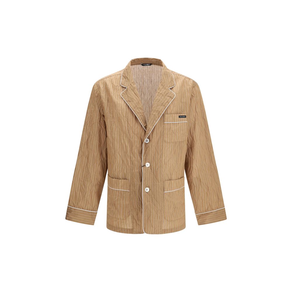 Dolce & Gabbana Linen Shirt-Style Robe in Beige