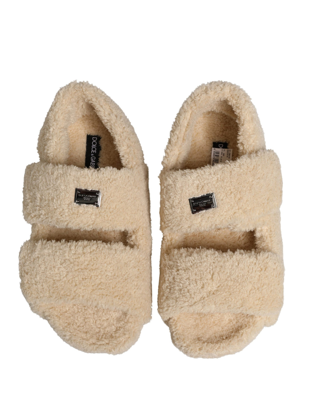 Dolce & Gabbana Faux Fur Slides in Beige