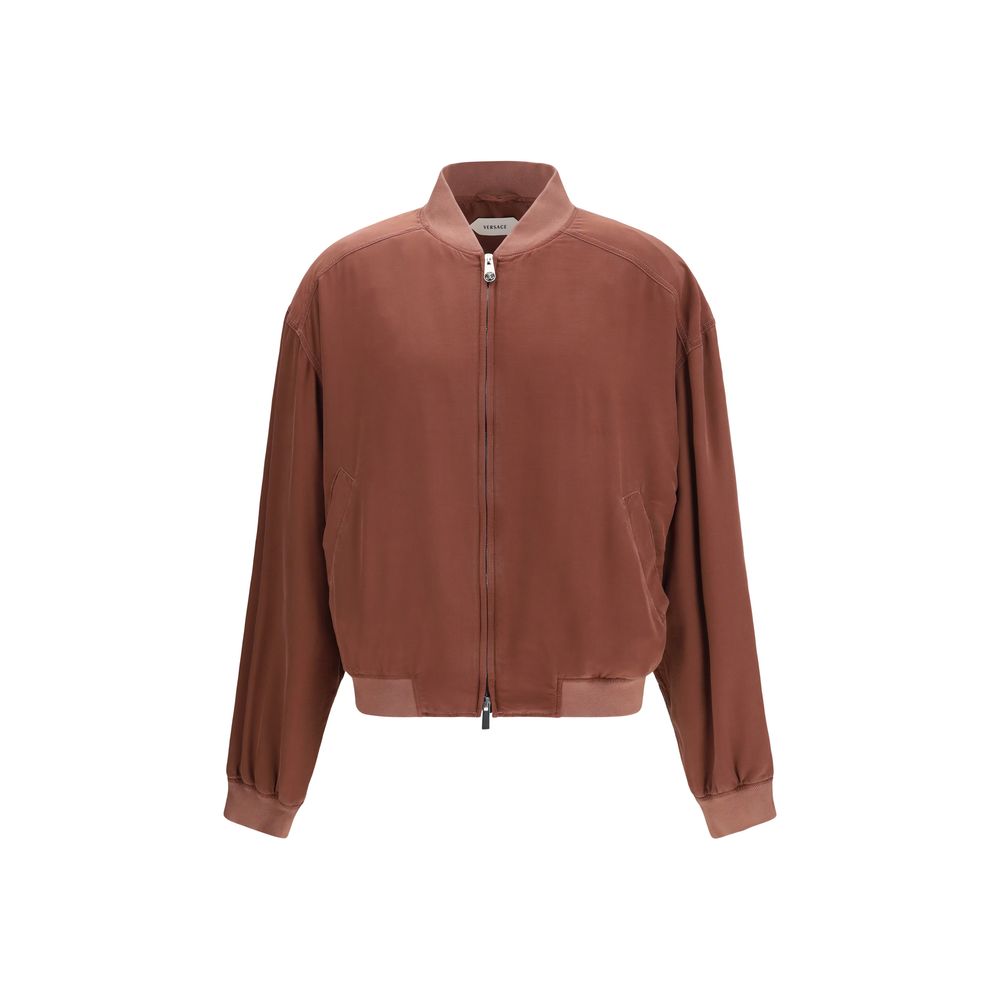 Versace Silk Oversized Bomber Jacket in Bordeaux