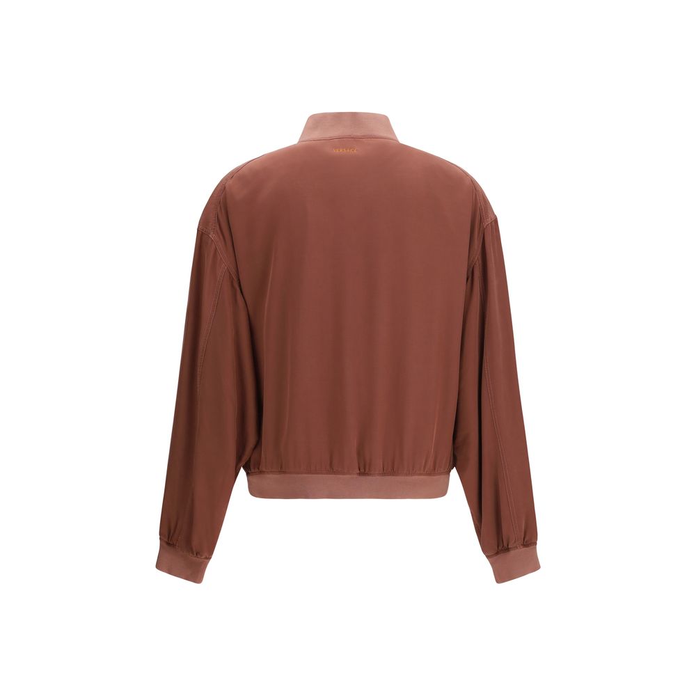 Versace Silk Oversized Bomber Jacket in Bordeaux