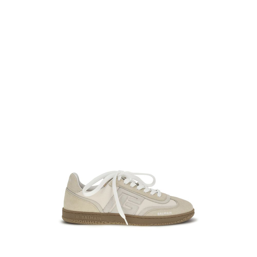Balmain Swan Deerskin Suede Lace-Up Sneakers in Beige