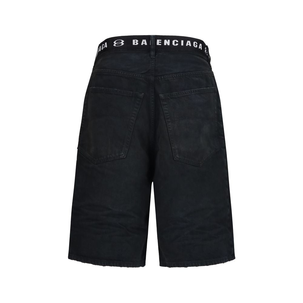Balenciaga Distressed Cotton Bermuda Shorts in Black