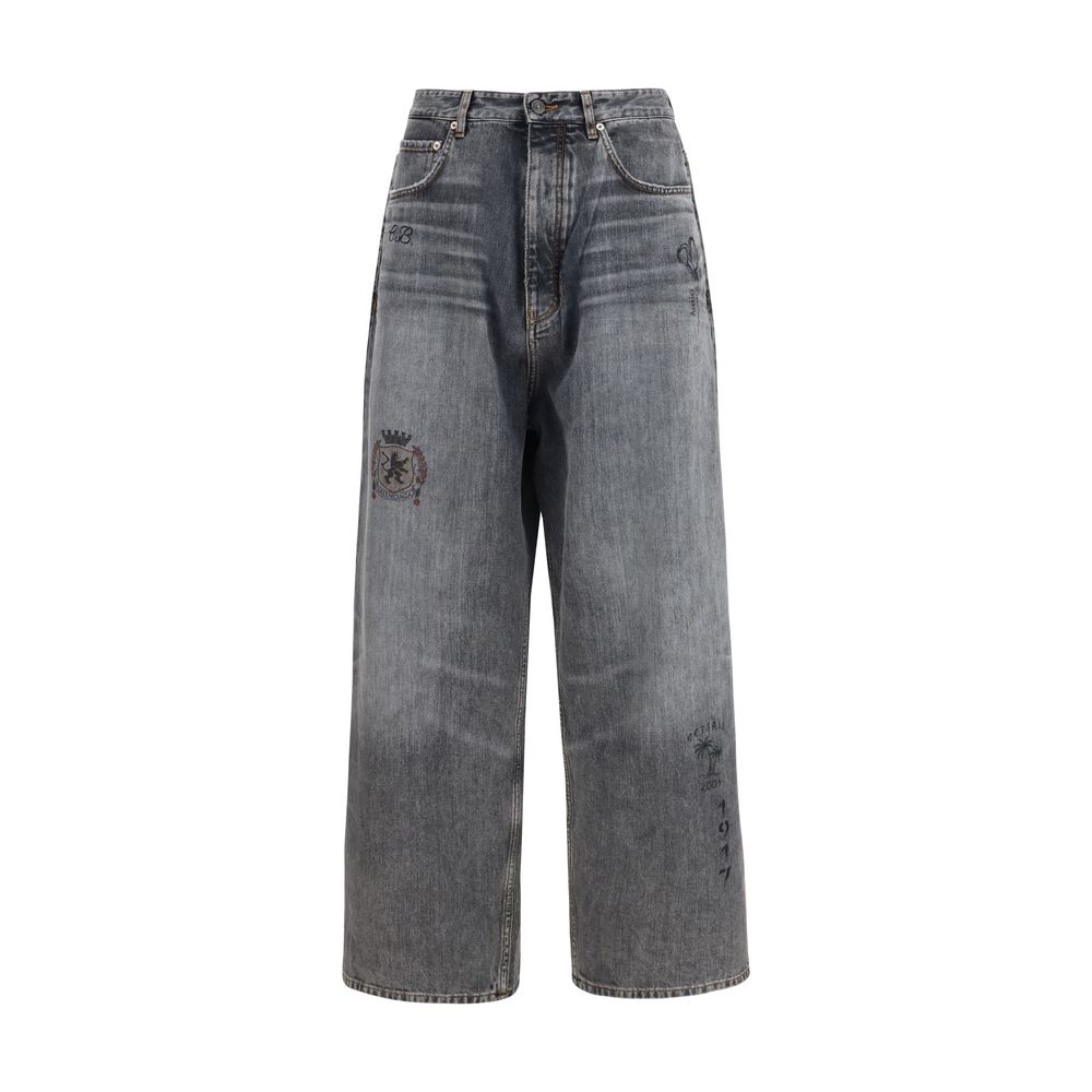 Balenciaga Cotton Denim Baggy Couture Trousers in Grey