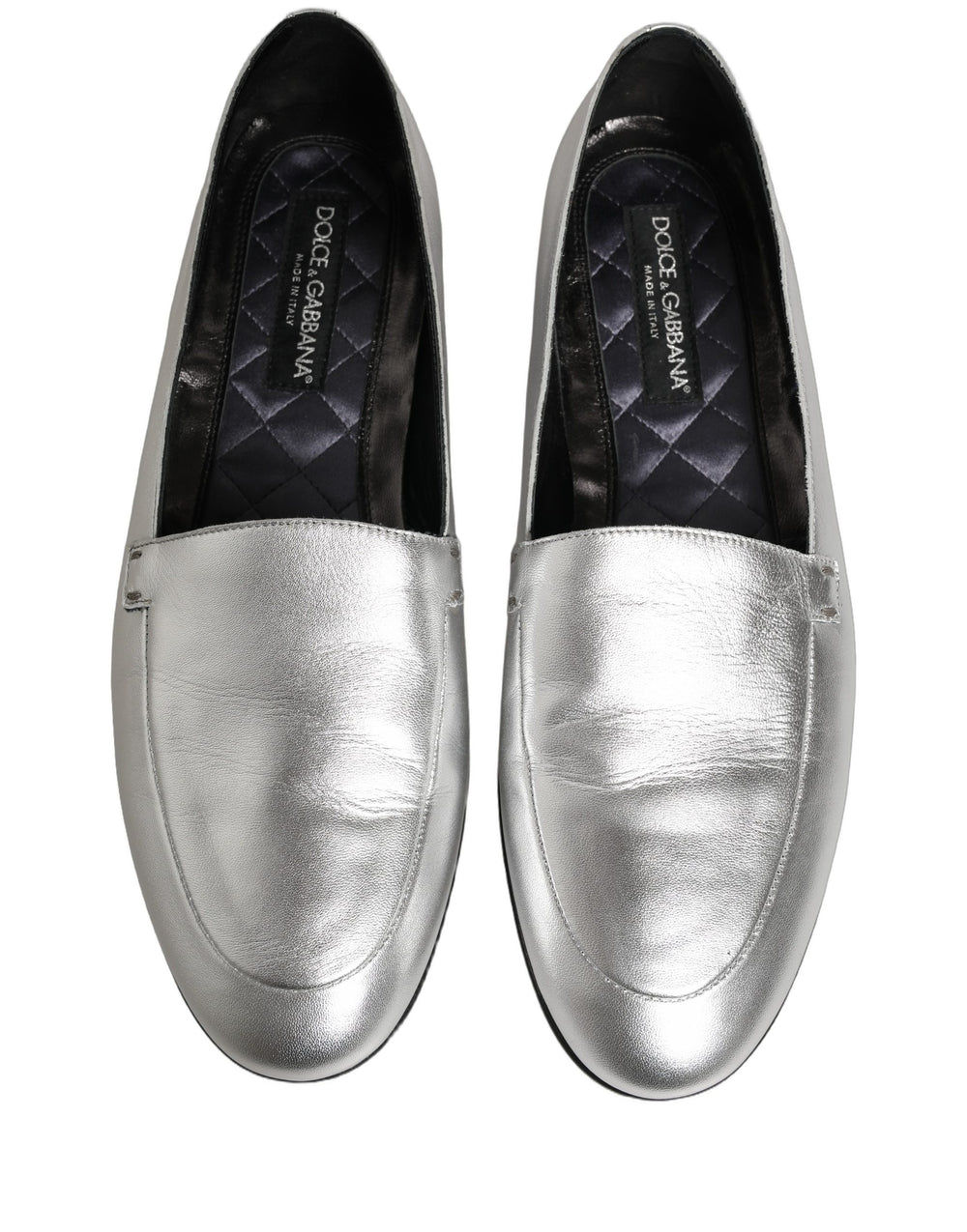 Dolce & Gabbana Silver Leather Slip-On Loafers