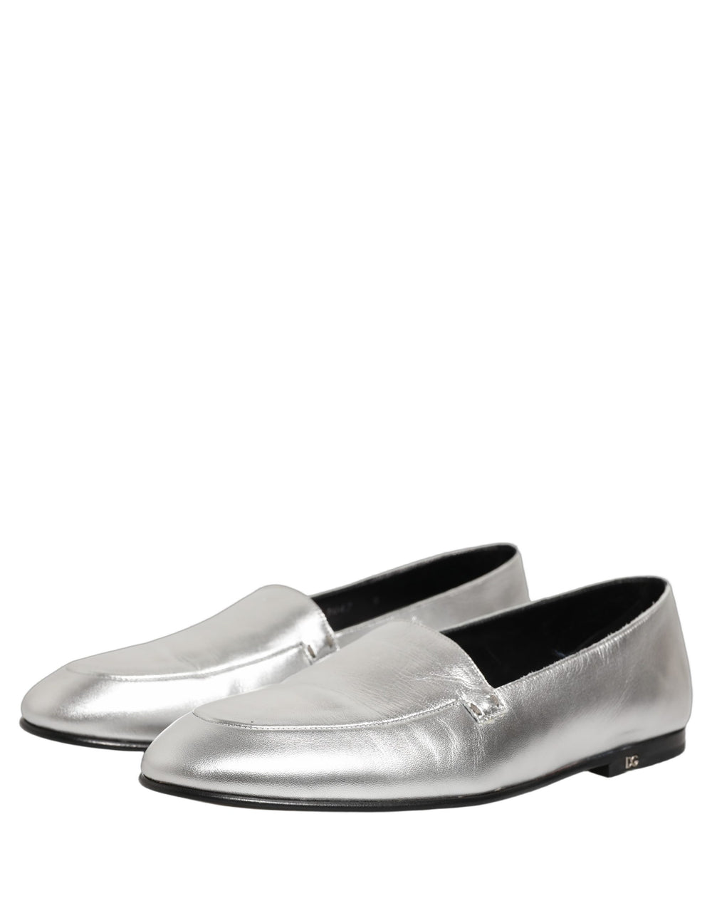 Dolce & Gabbana Silver Leather Slip-On Loafers