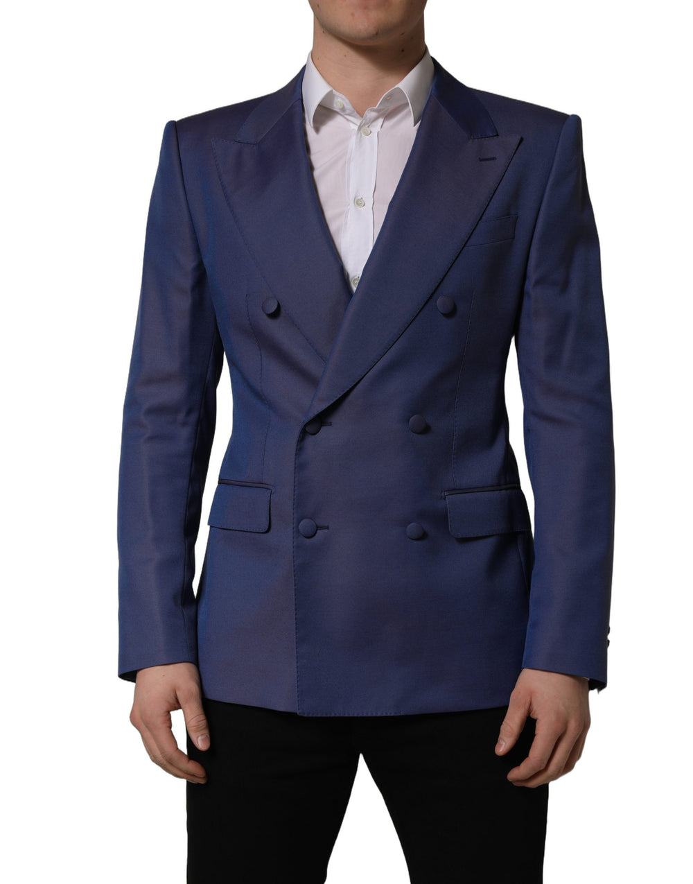Dolce & Gabbana Virgin Wool Blend Double-Breasted Blazer in Blue