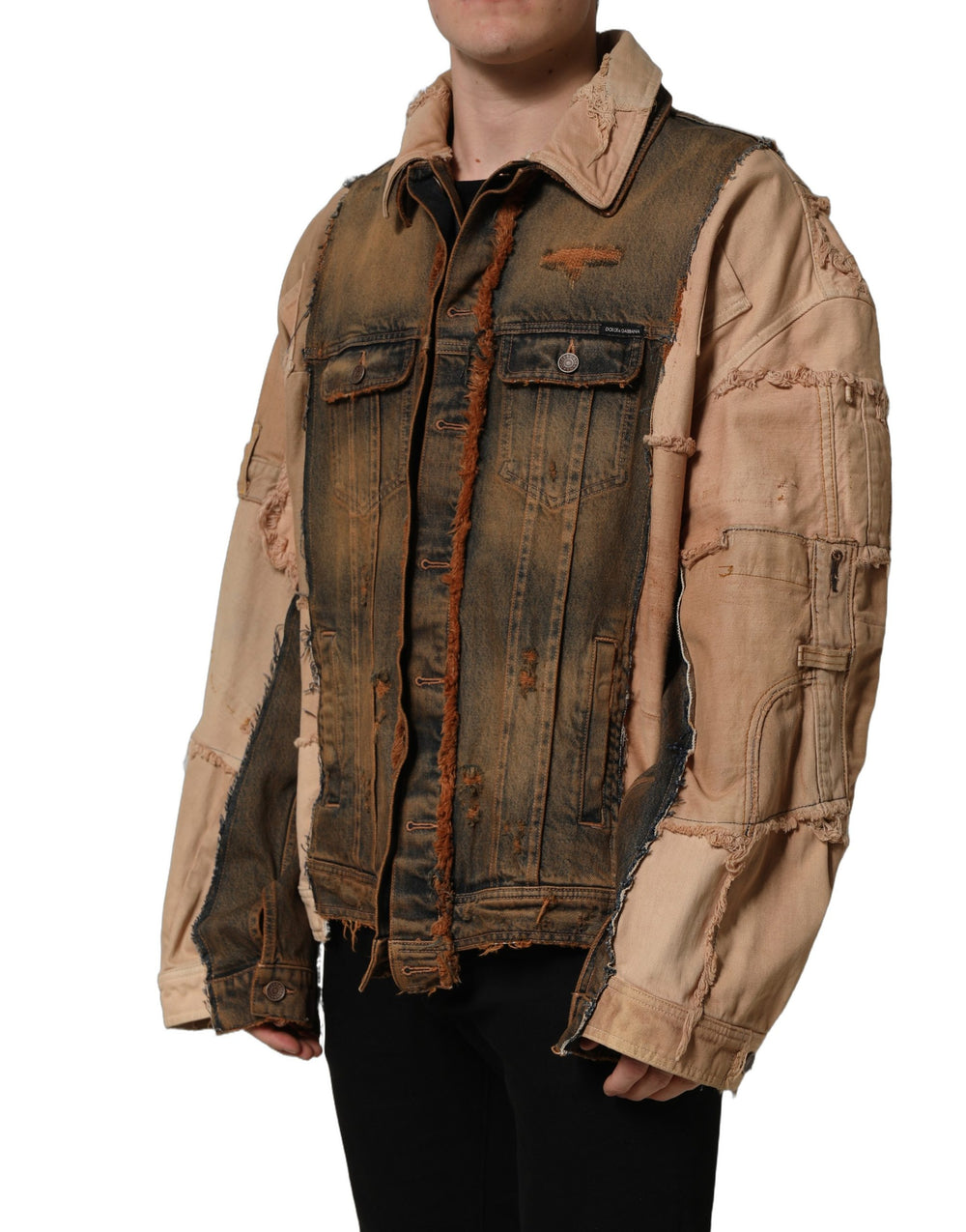 Dolce & Gabbana Multicolour Raw Cut Panelled Denim Jacket