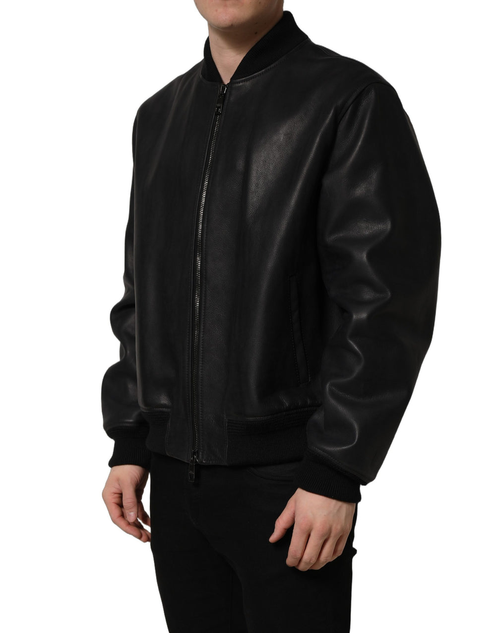 Dolce & Gabbana Calf Leather Biker Jacket in Black