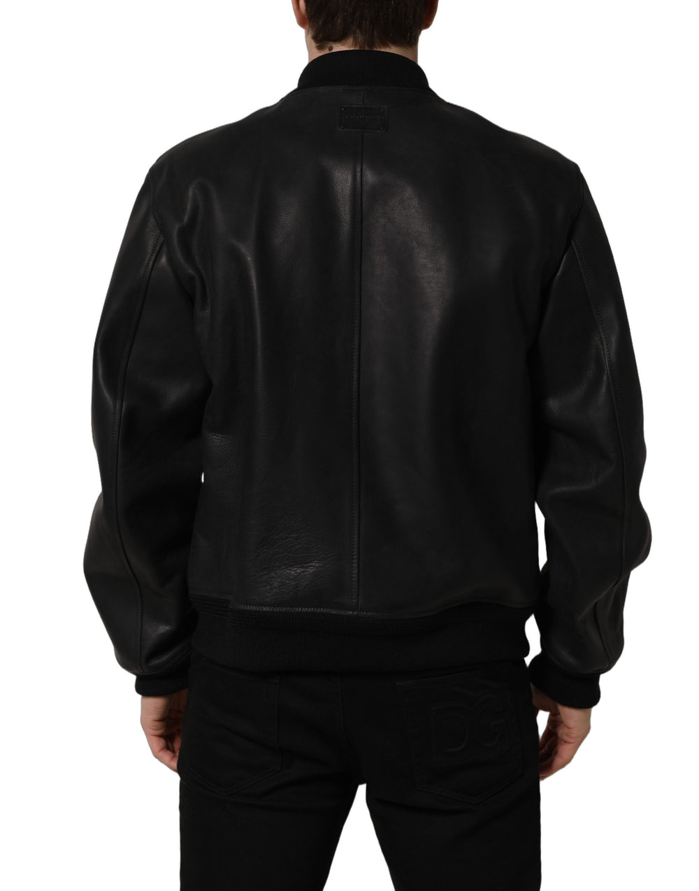 Dolce & Gabbana Calf Leather Biker Jacket in Black