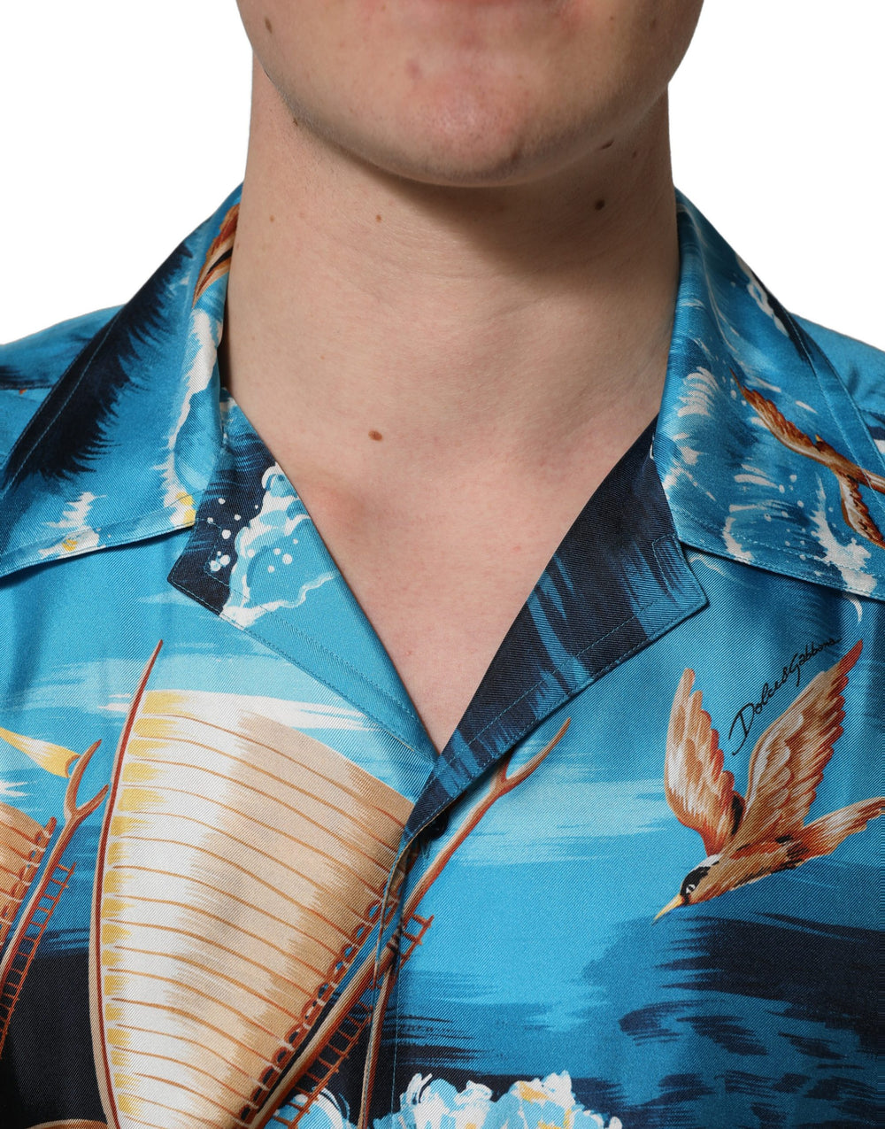 Dolce & Gabbana 100% Silk Hawaiian Graphic Print Shirt in Blue