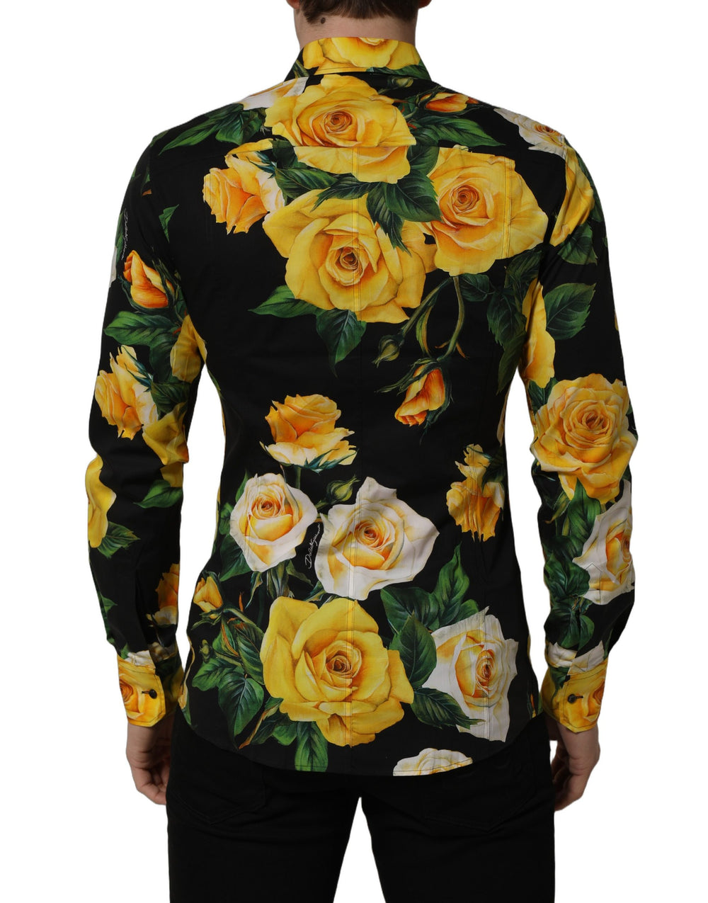 Dolce & Gabbana Floral Stretch Cotton Dress Shirt in Black