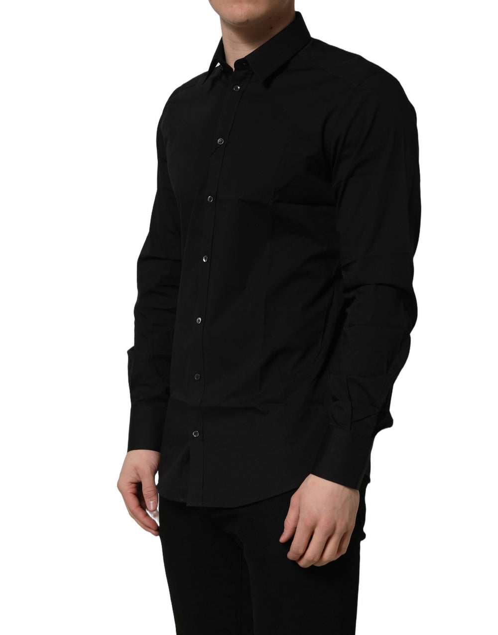 Dolce & Gabbana Cotton Stretch GOLD Fit Dress Shirt in Black
