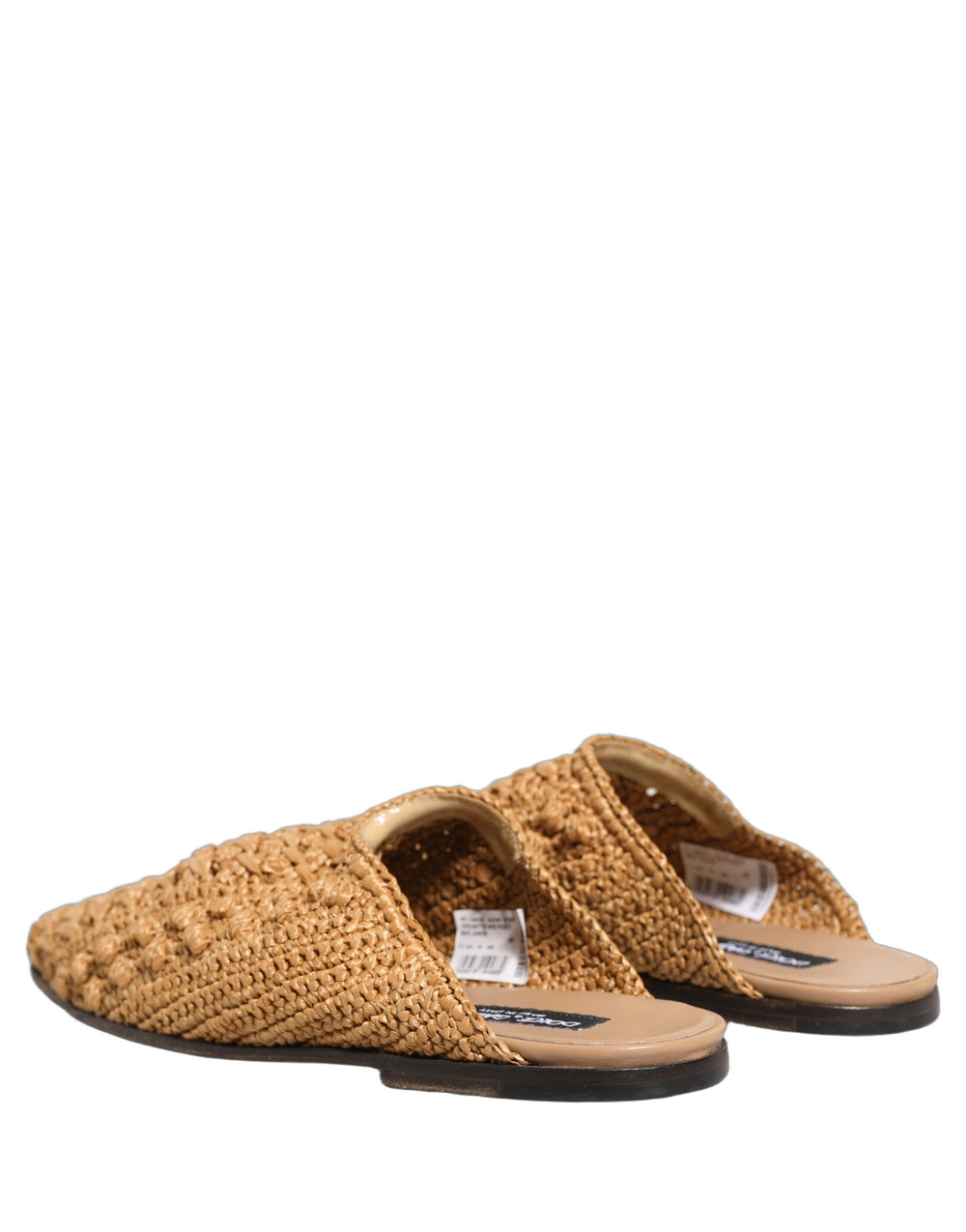 Dolce & Gabbana Woven Straw Slides in Beige