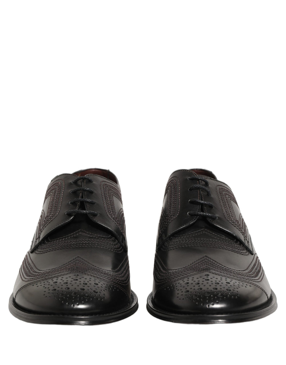 Dolce & Gabbana Embroidered Calf Leather Derby Shoes in Black