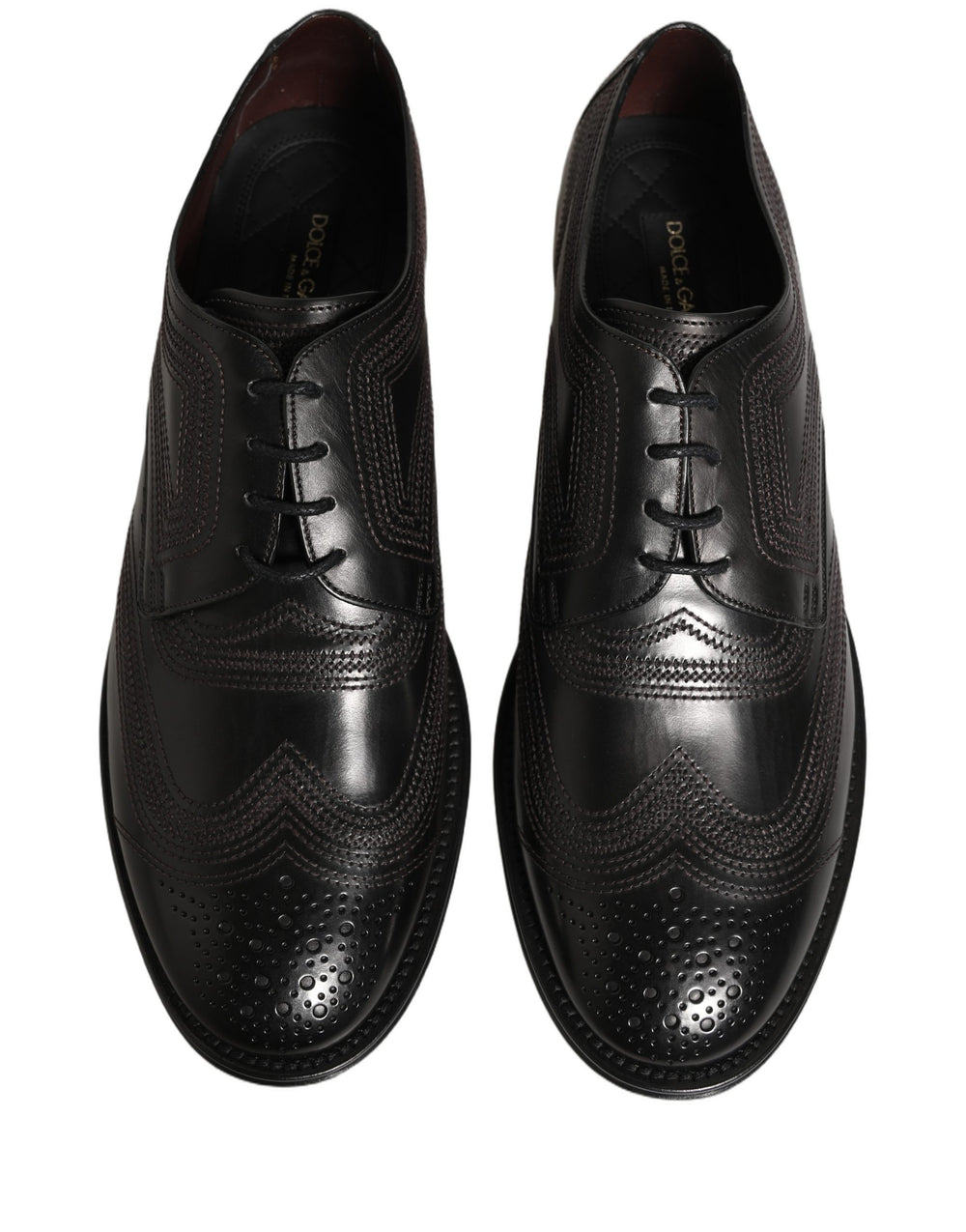 Dolce & Gabbana Embroidered Calf Leather Derby Shoes in Black