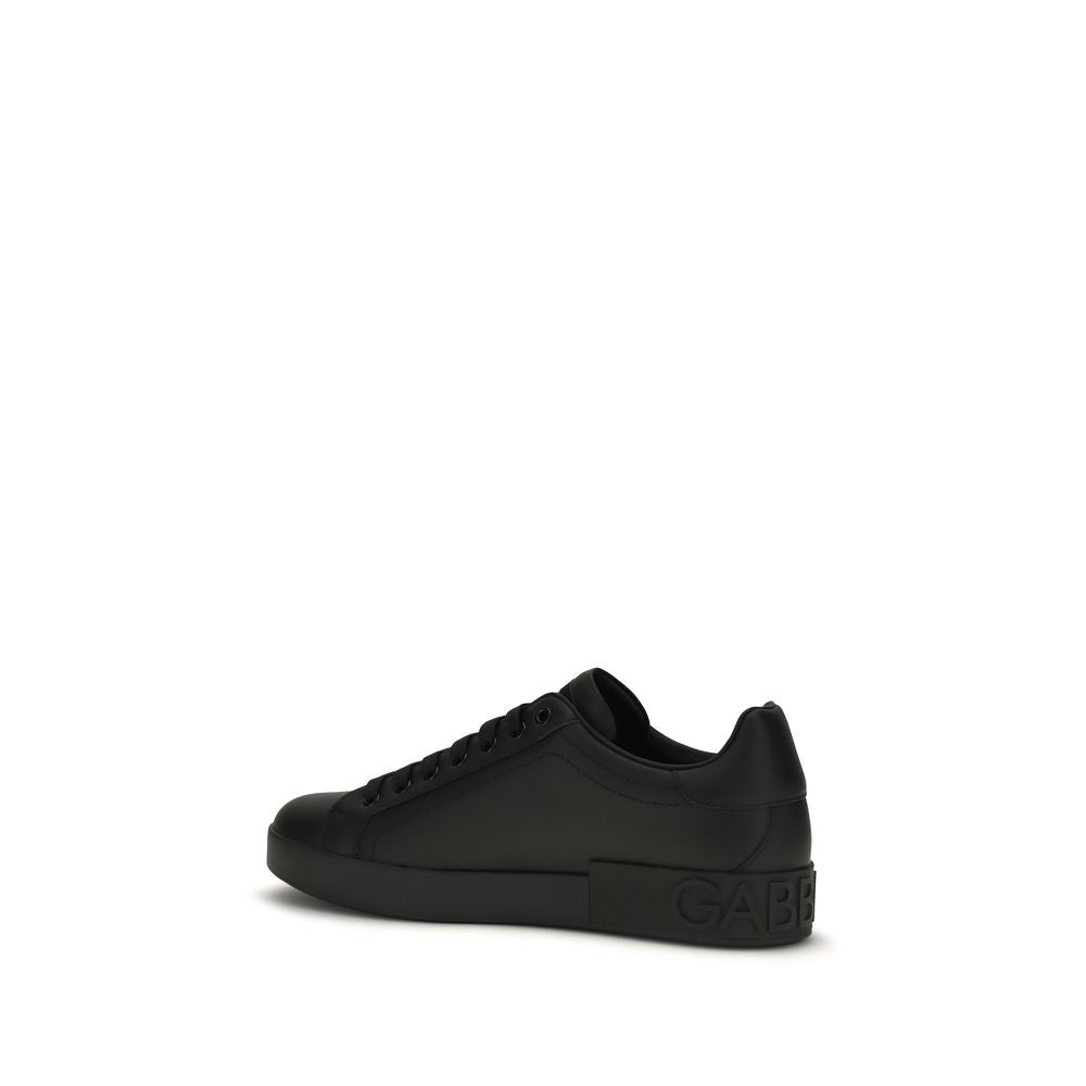 Dolce & Gabbana Calf Leather Low Top Sneakers in Black