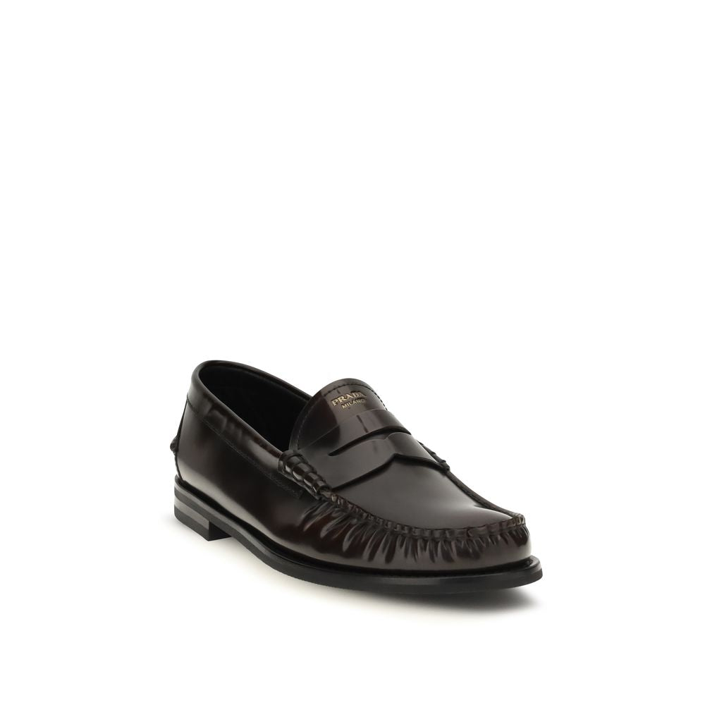 Prada Calf Leather Slip-On Loafers in Brown