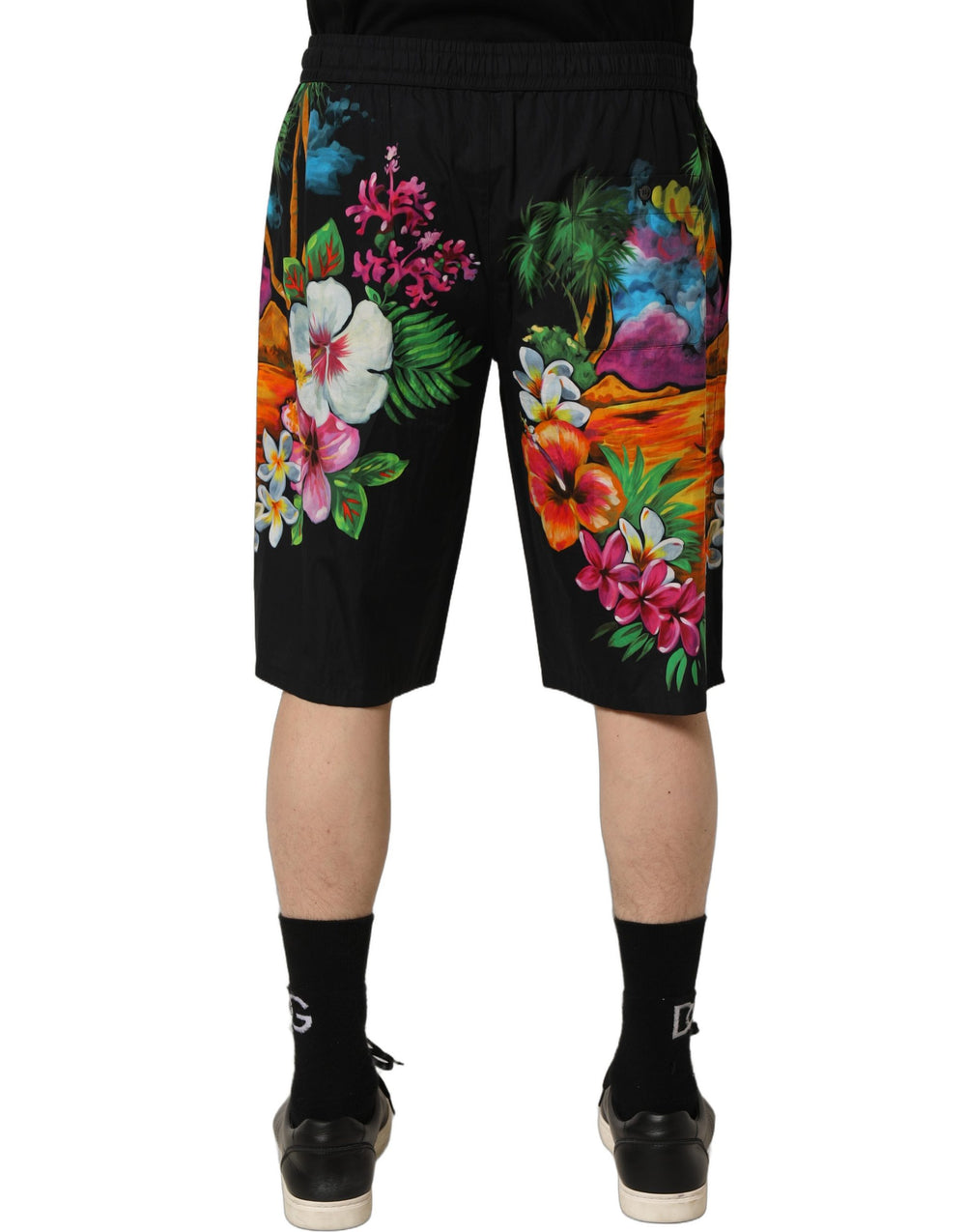 Dolce & Gabbana Βαμβακερό Σορτς Τροπικής Εκτύπωσης σε Μαύρο