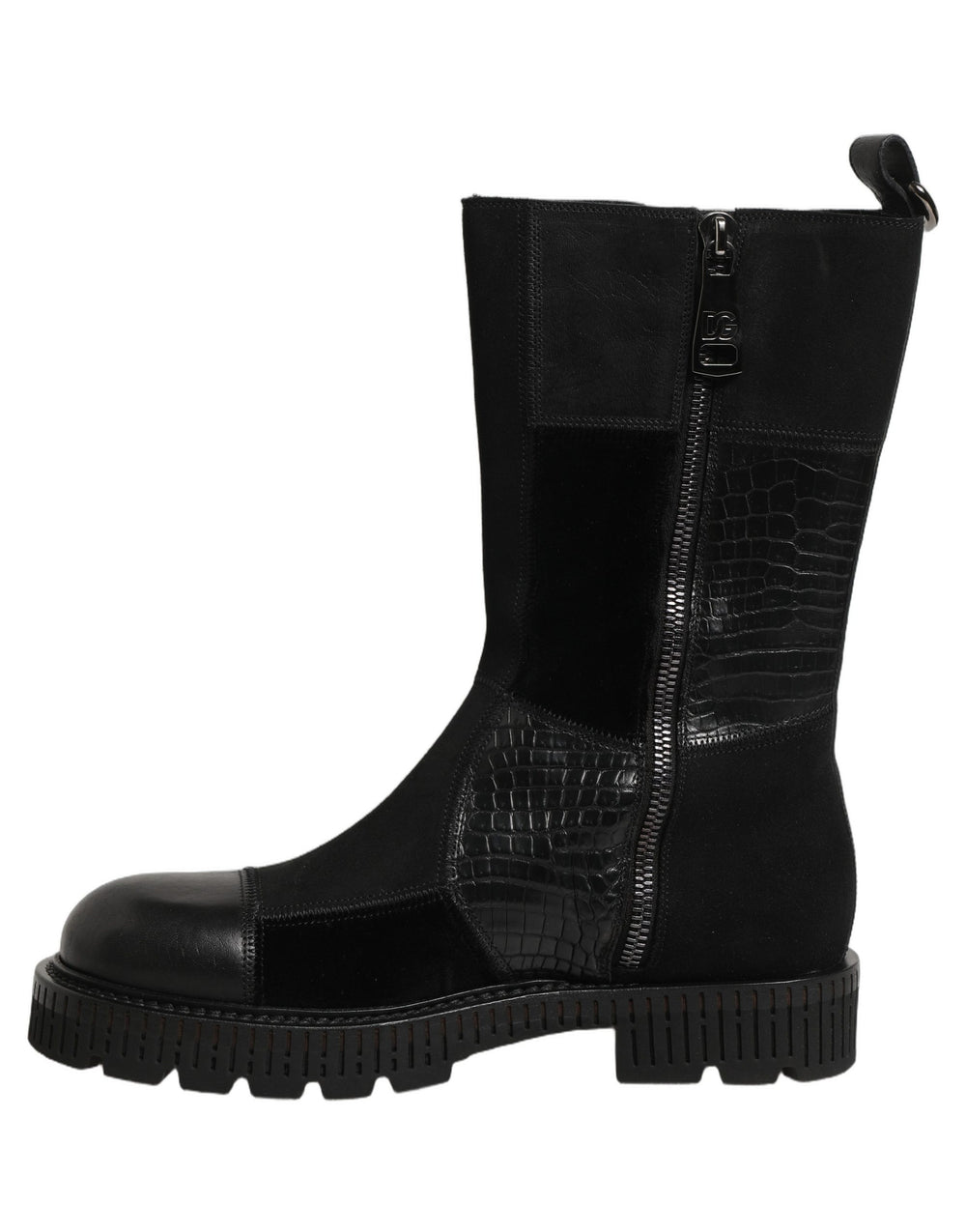 Dolce & Gabbana Patchwork Leather Mid-Calf Boots in Black