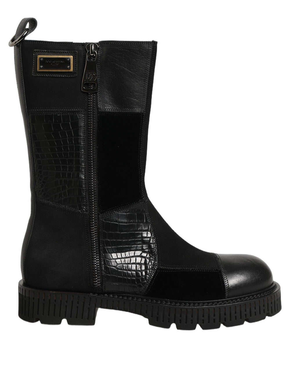 Dolce & Gabbana Patchwork Leather Mid-Calf Boots in Black