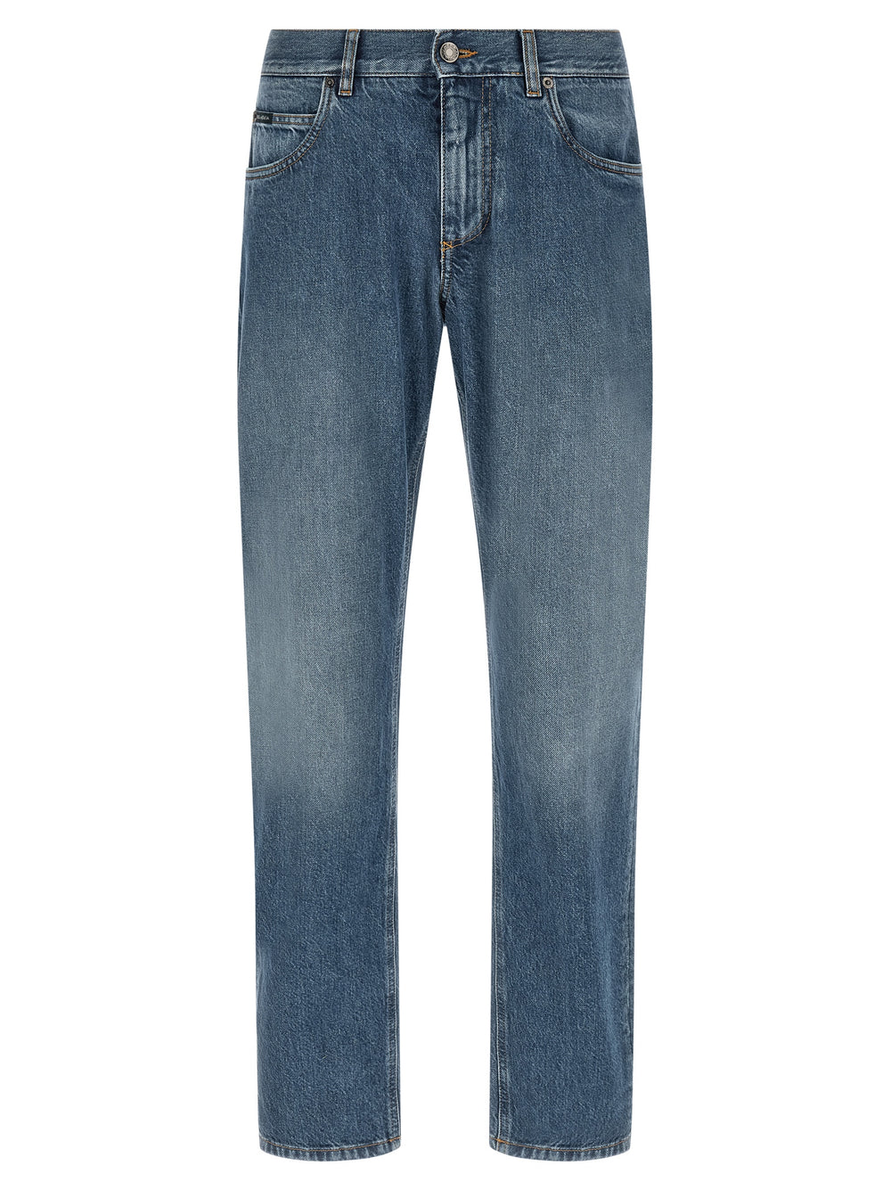 Blue Cotton Straight-Leg Jeans