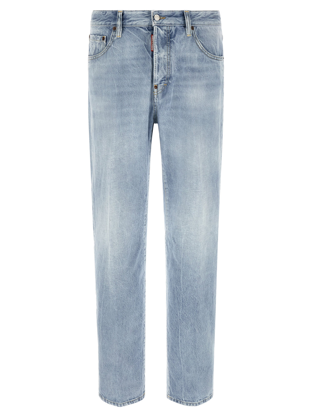 Blue Cotton Straight-Leg Jeans