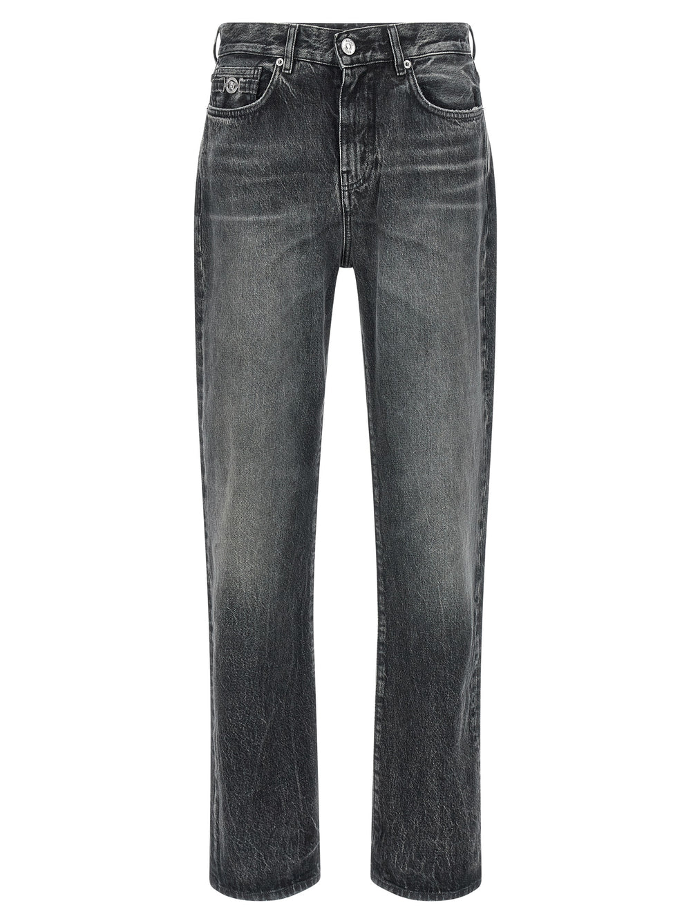 Gray Cotton Straight-Leg Jeans