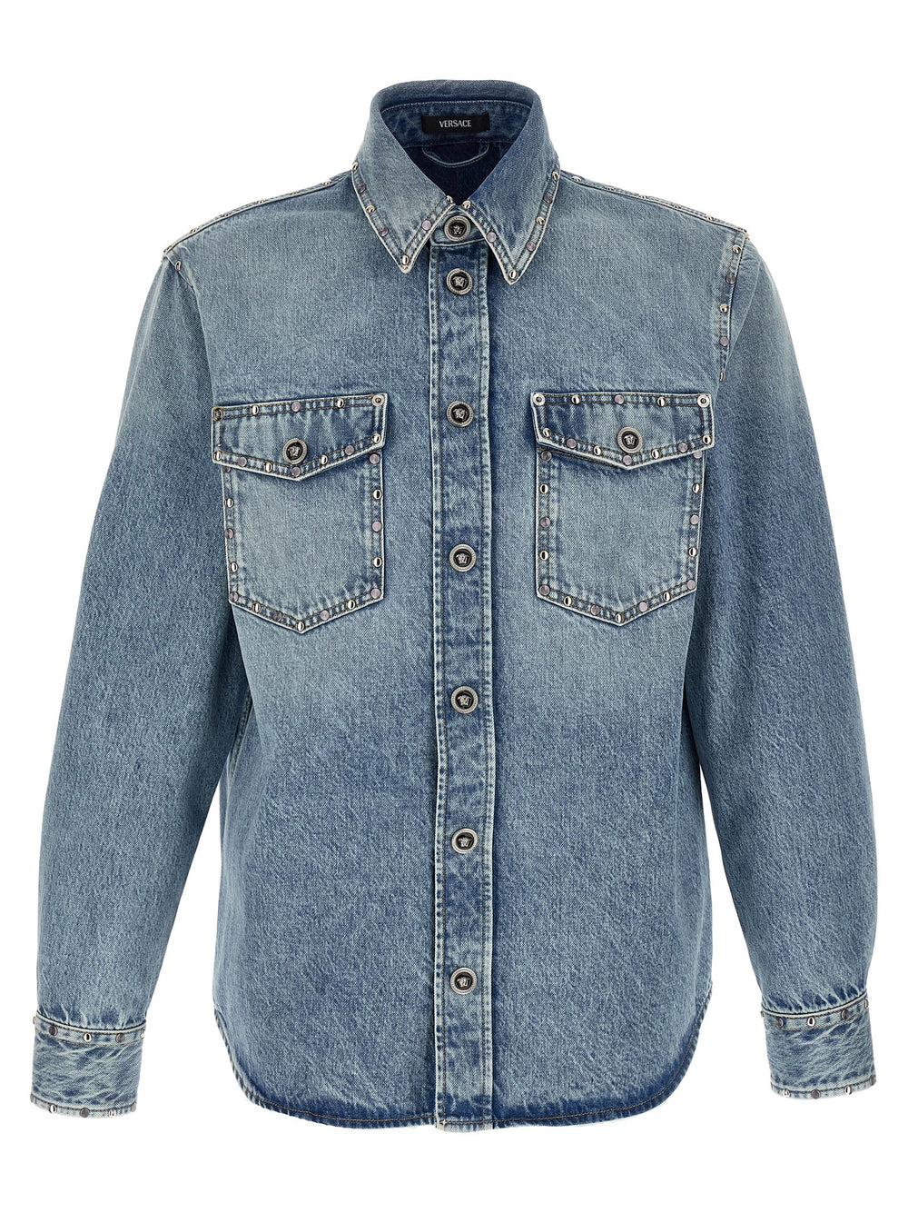 Versace 100% Cotton Stonewashed Denim Shirt in Light Blue