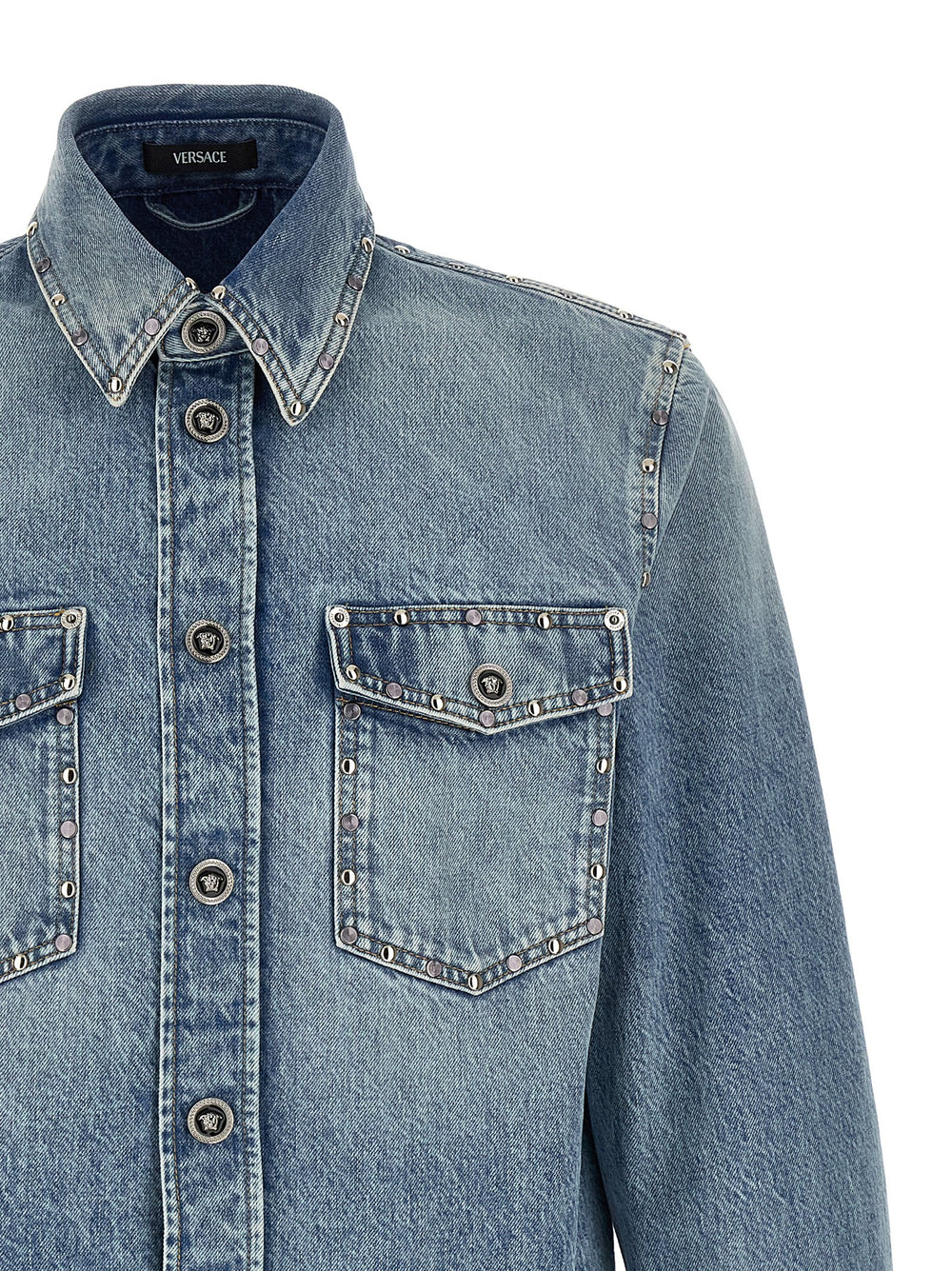 Versace 100% Cotton Stonewashed Denim Shirt in Light Blue