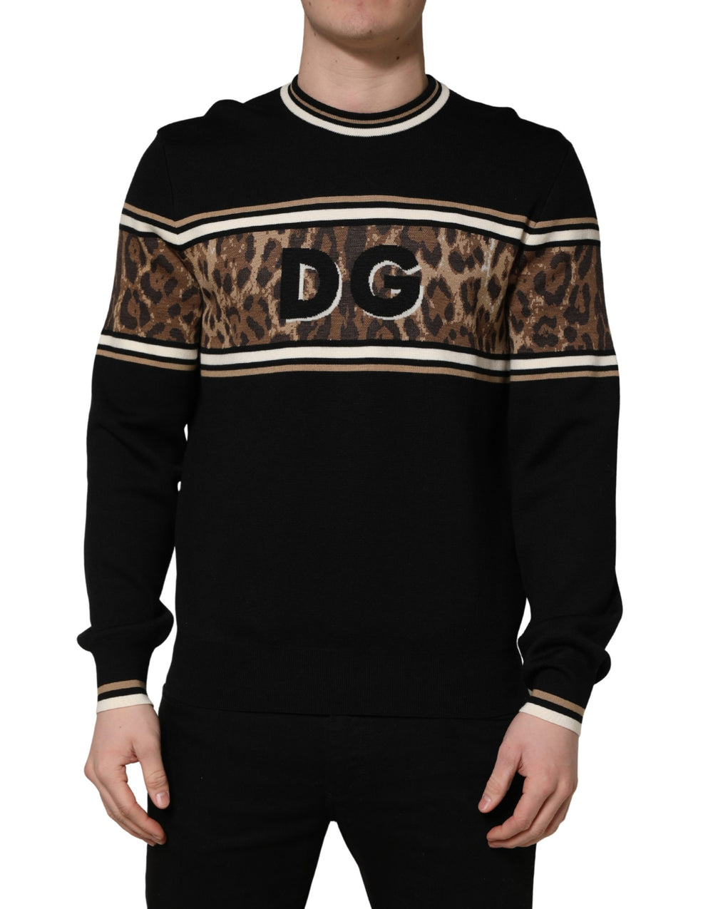 Dolce & Gabbana Virgin Wool Crew Neck Pullover Sweater in Black