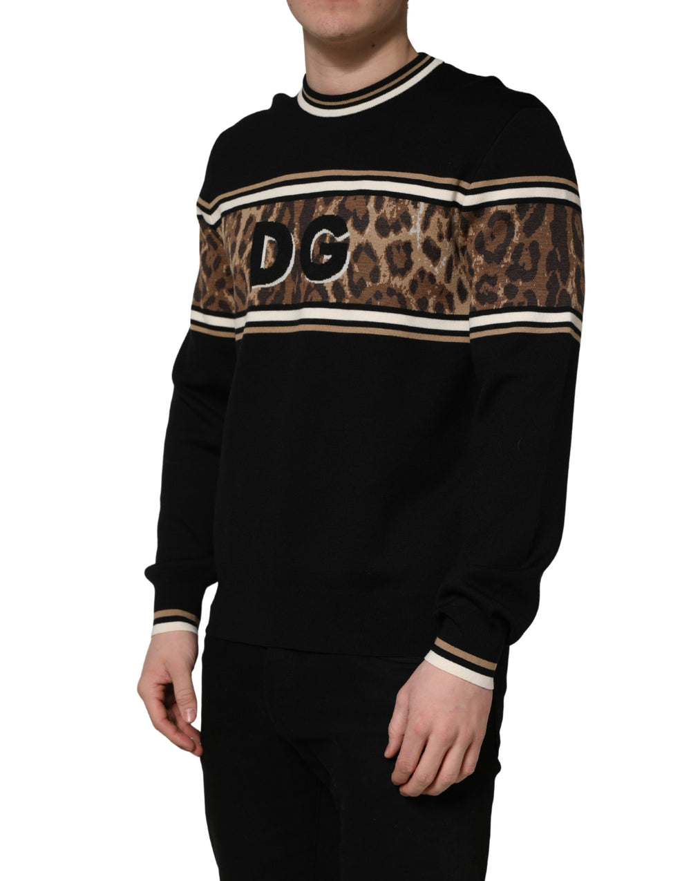 Dolce & Gabbana Virgin Wool Crew Neck Pullover Sweater in Black