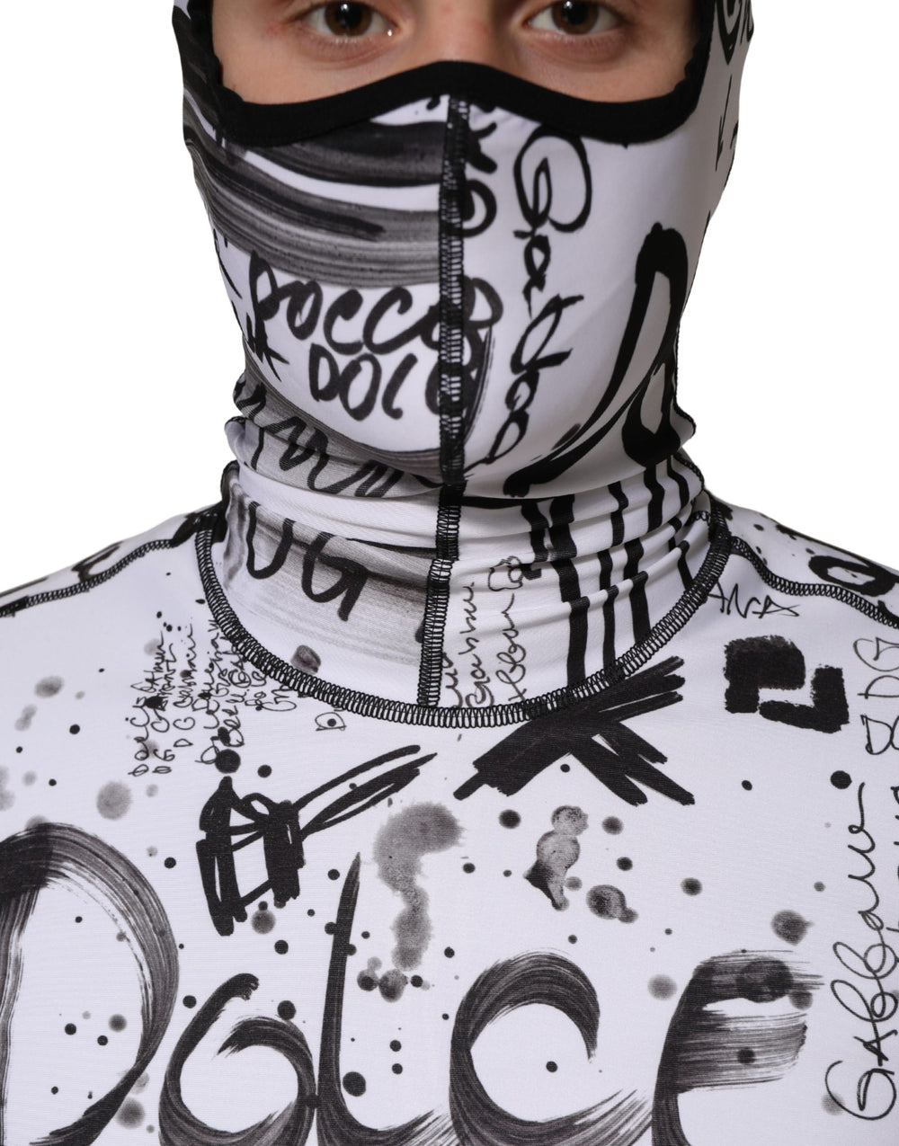 Dolce & Gabbana Jersey Graffiti Print Balaclava Sweater in White