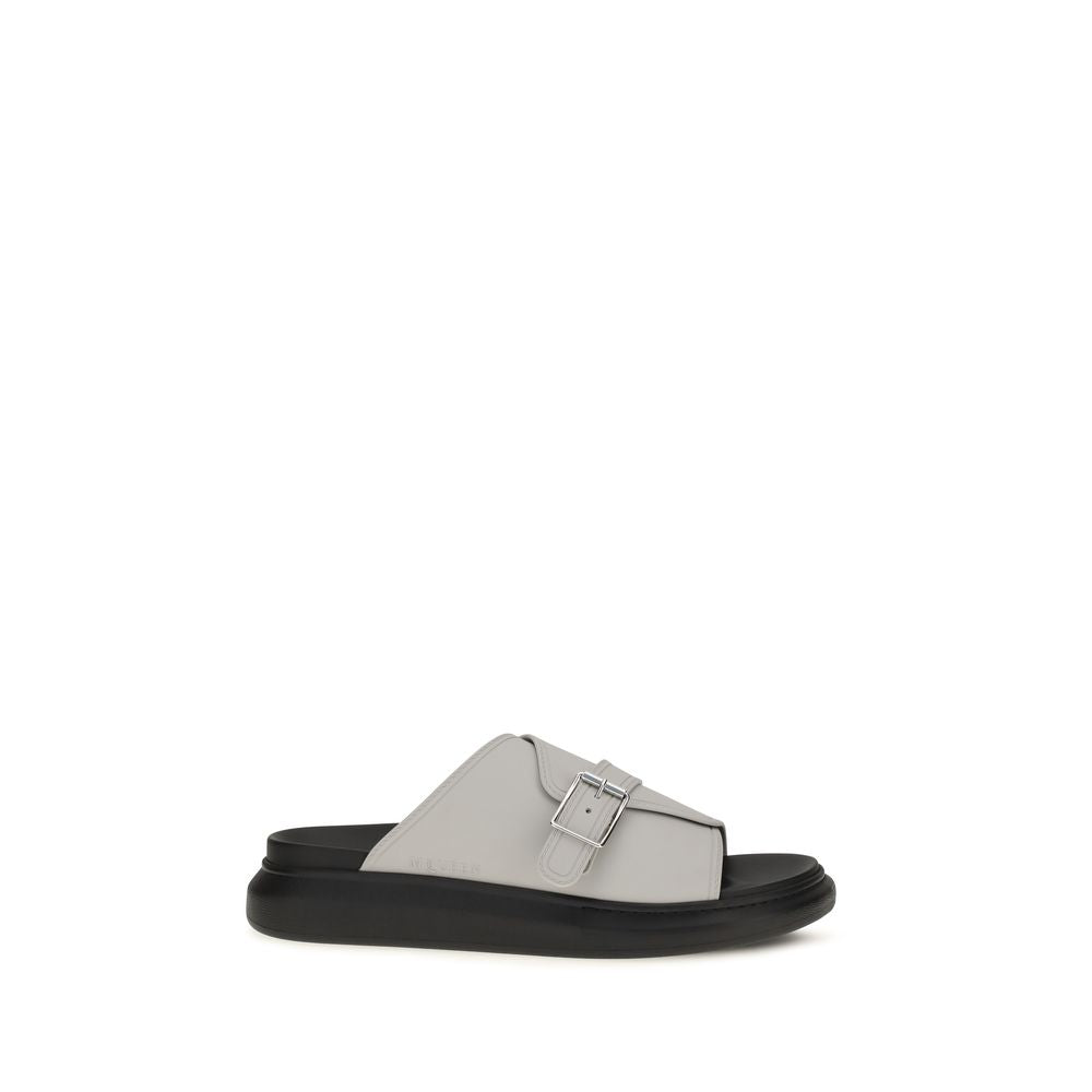 Alexander McQueen Calf Leather Platform Sandals in Gray