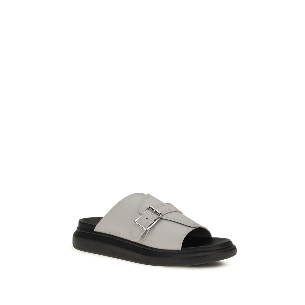 Alexander McQueen Calf Leather Platform Sandals in Gray