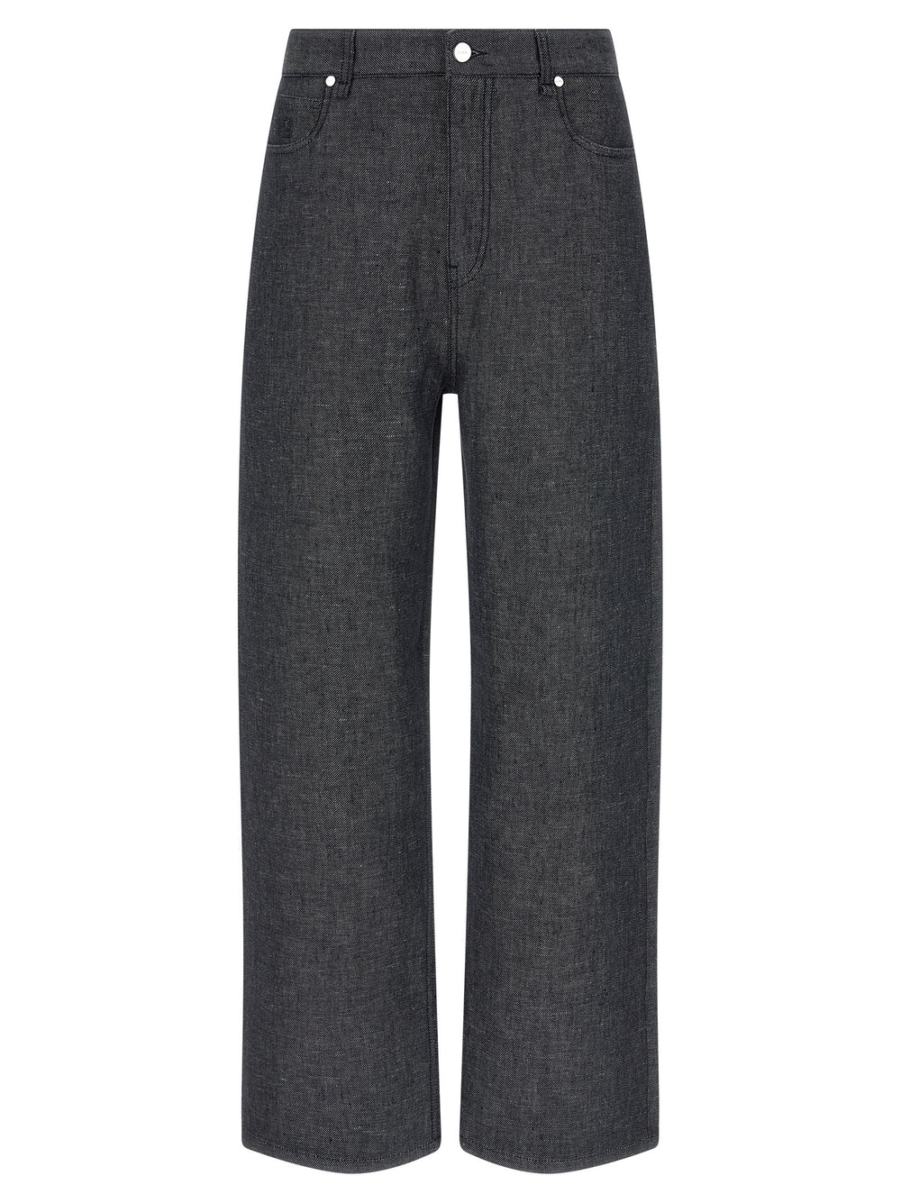 Fendi Linen Straight-Leg Trousers in Gray