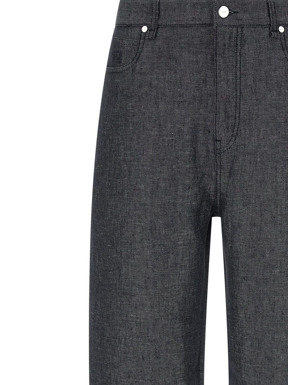 Fendi Linen Straight-Leg Trousers in Gray