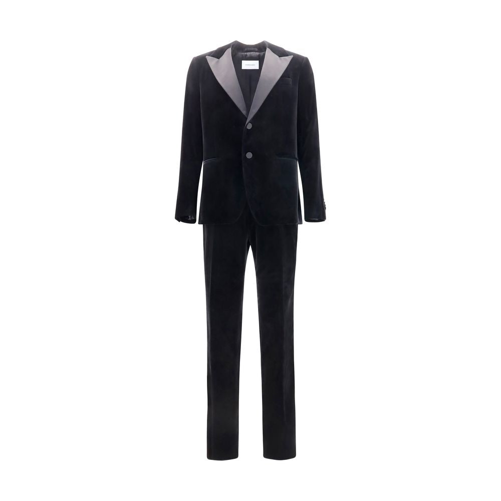 Ferragamo 100% Cotton Velvet Tuxedo Suit in Black