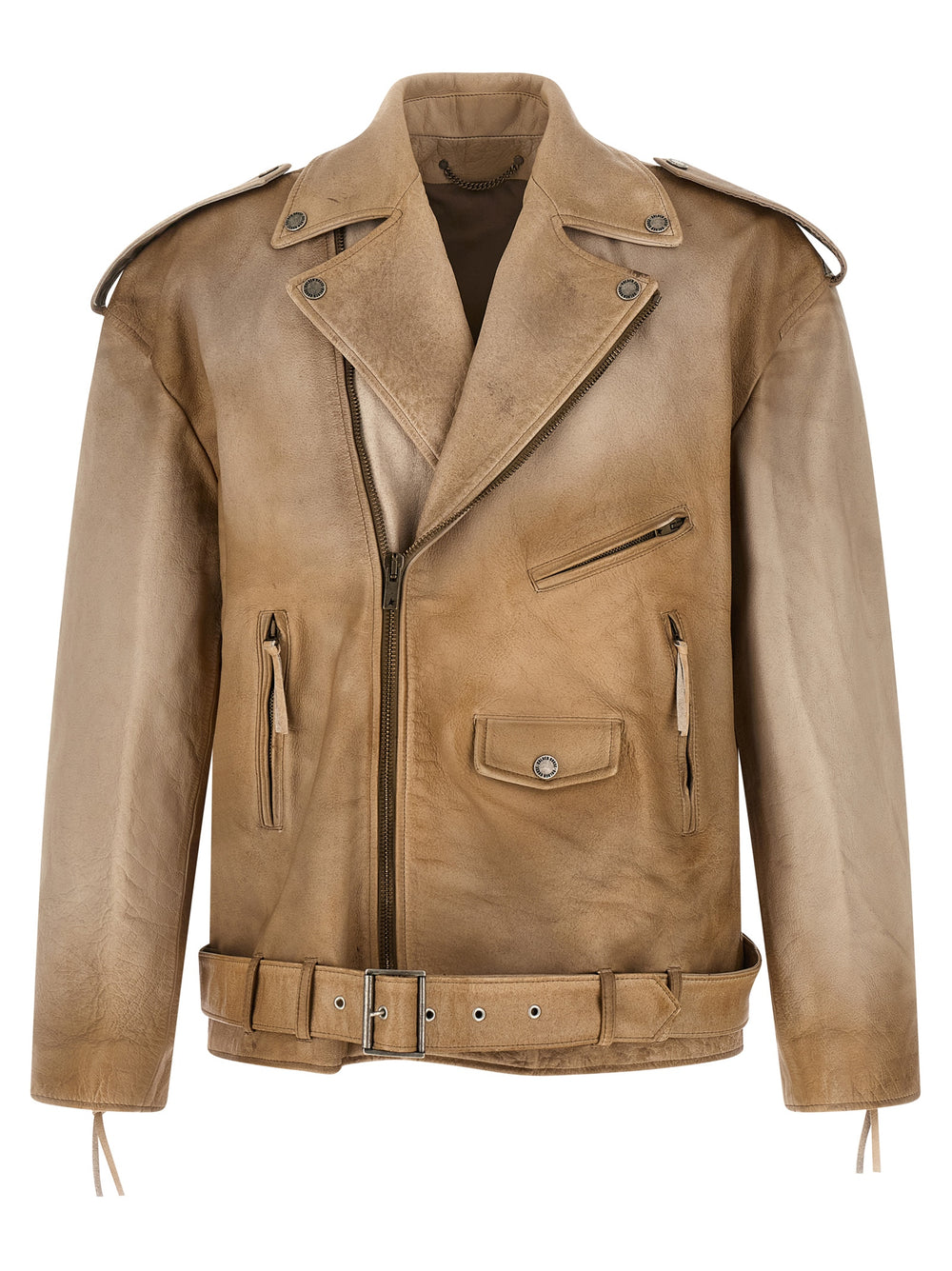 Golden Goose Buffalo Leather Biker Jacket in Beige
