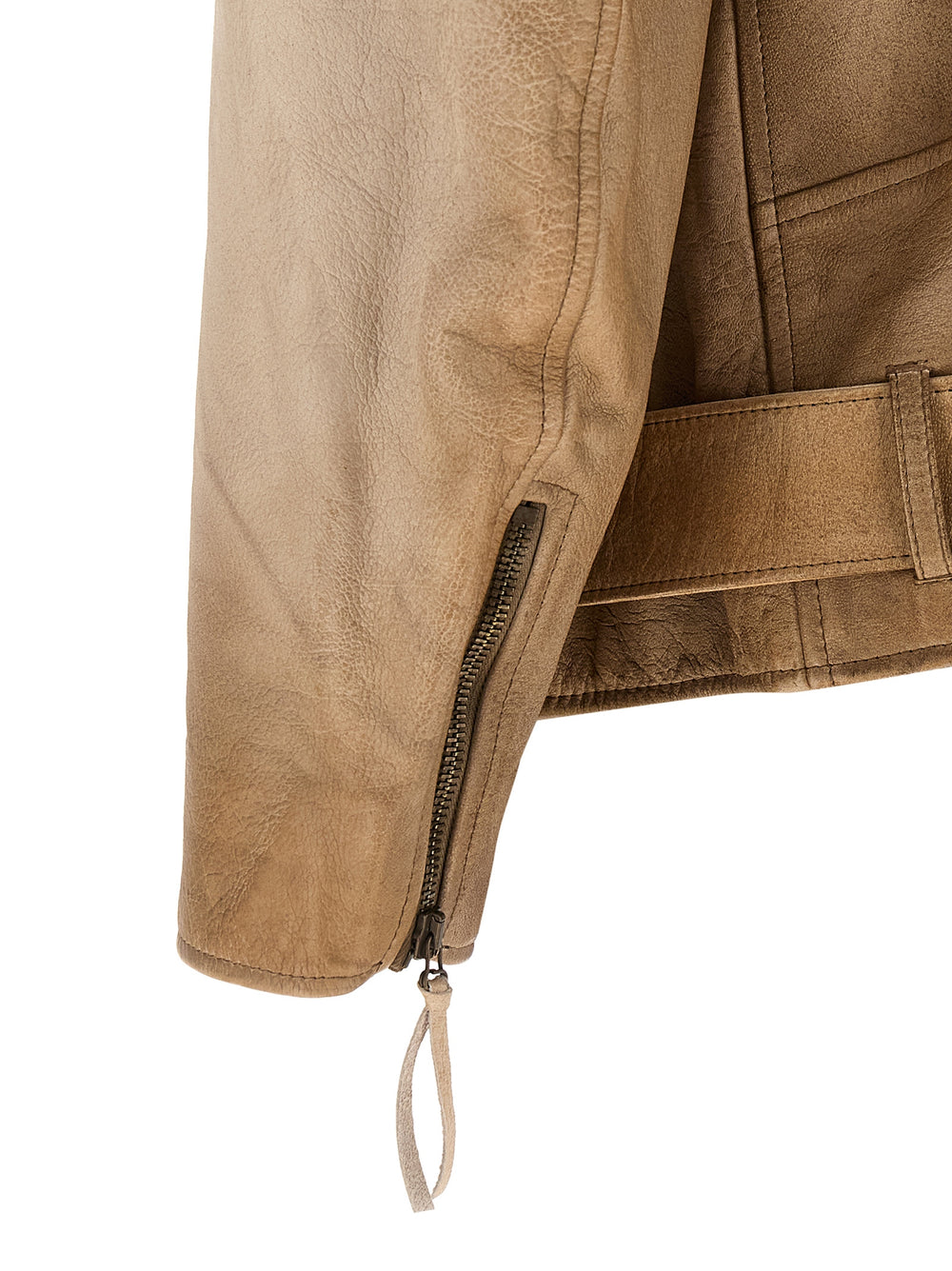 Golden Goose Buffalo Leather Biker Jacket in Beige