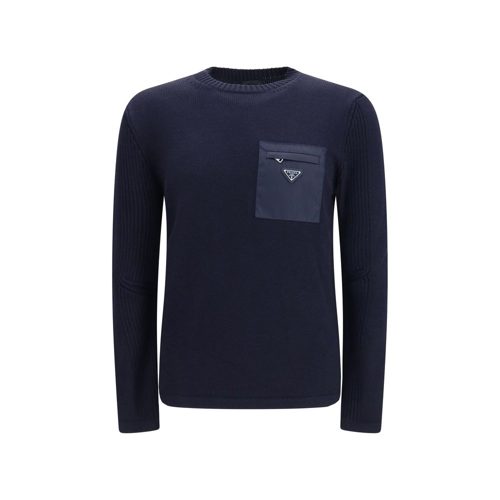 Prada 100% Wool Crew-Neck Sweater in Blue
