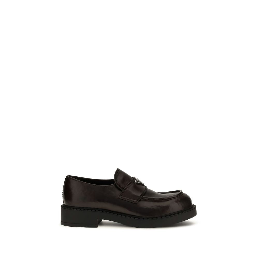 Prada Calf Leather Slip-On Loafers in Brown