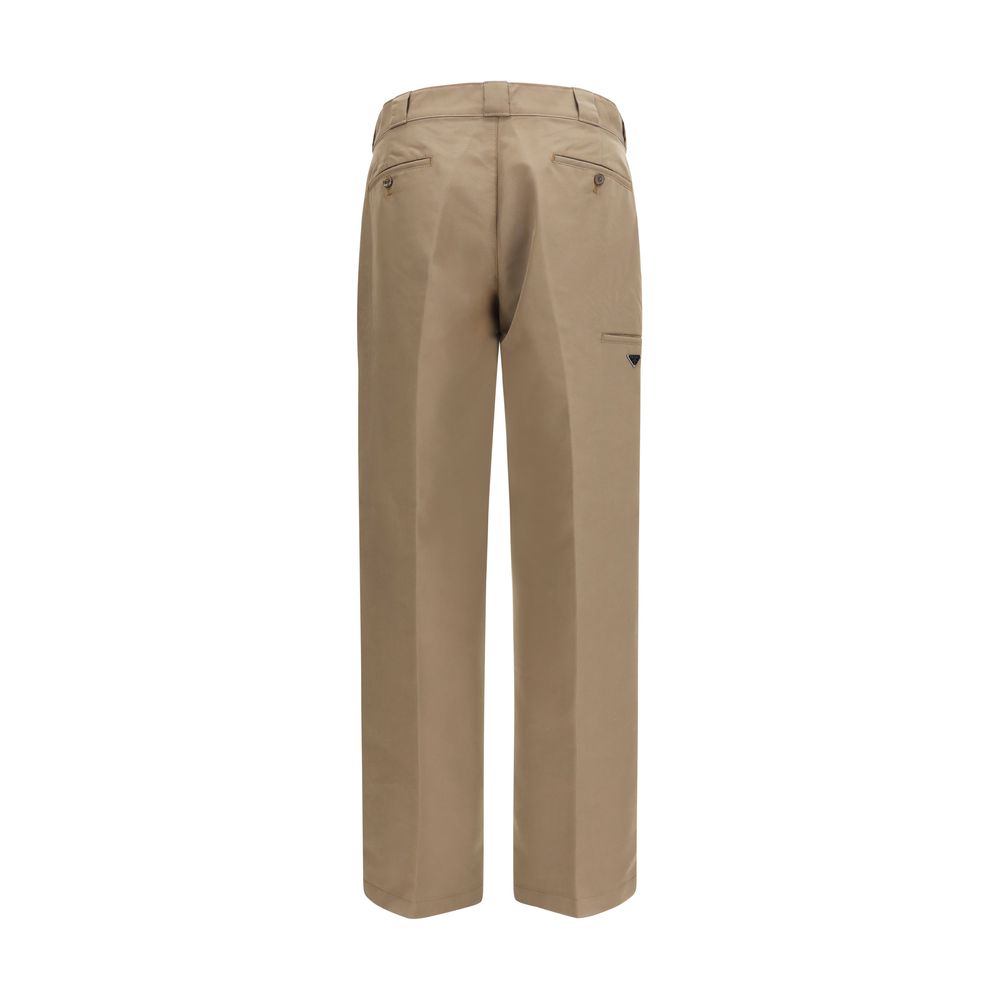 Prada Cotton Canvas Wide-Leg Trousers in Brown