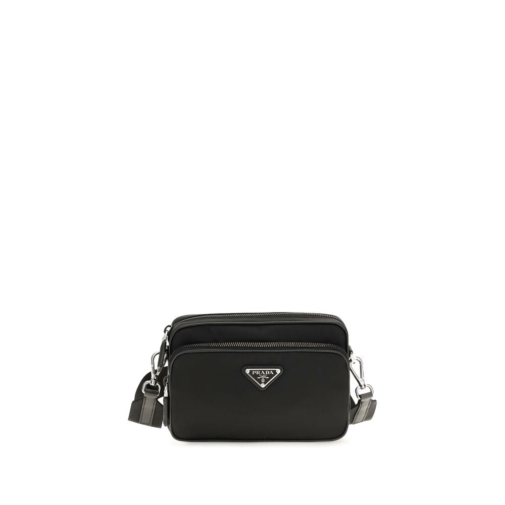Prada Re-Nylon and Saffiano Leather Shoulder Bag in Black
