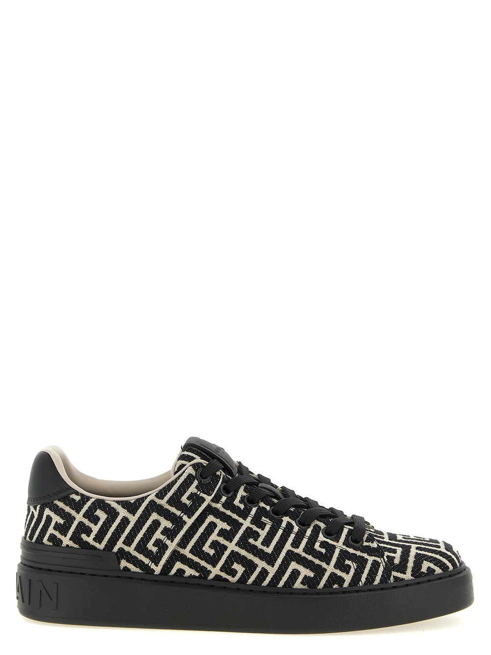 Balmain B-Court Bicolor Cotton Low Top Sneakers in White and Black