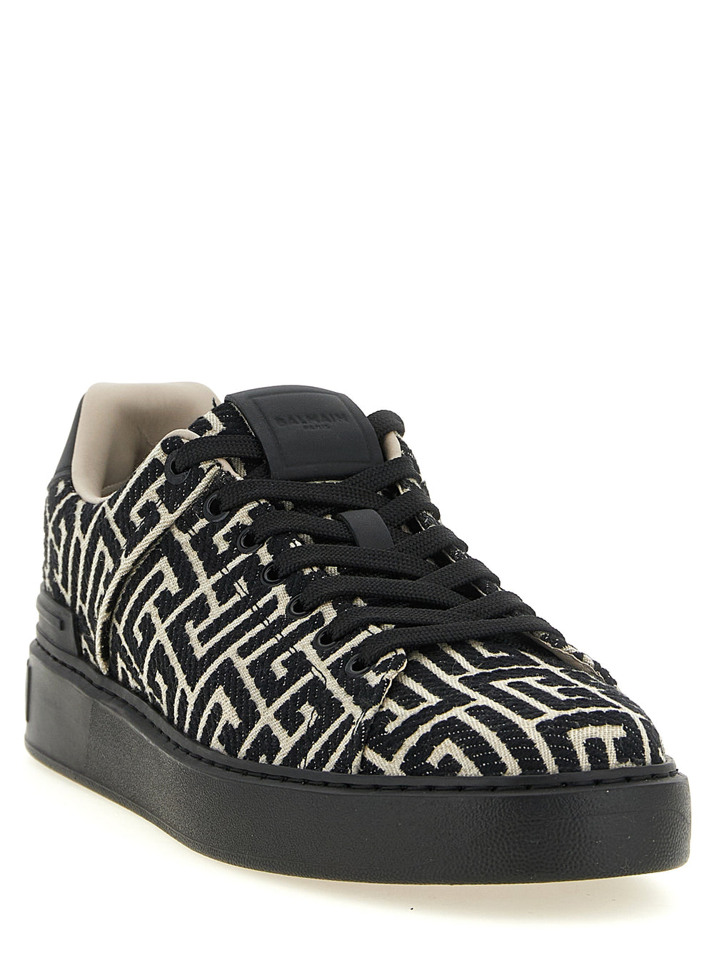 Balmain B-Court Bicolor Cotton Low Top Sneakers in White and Black