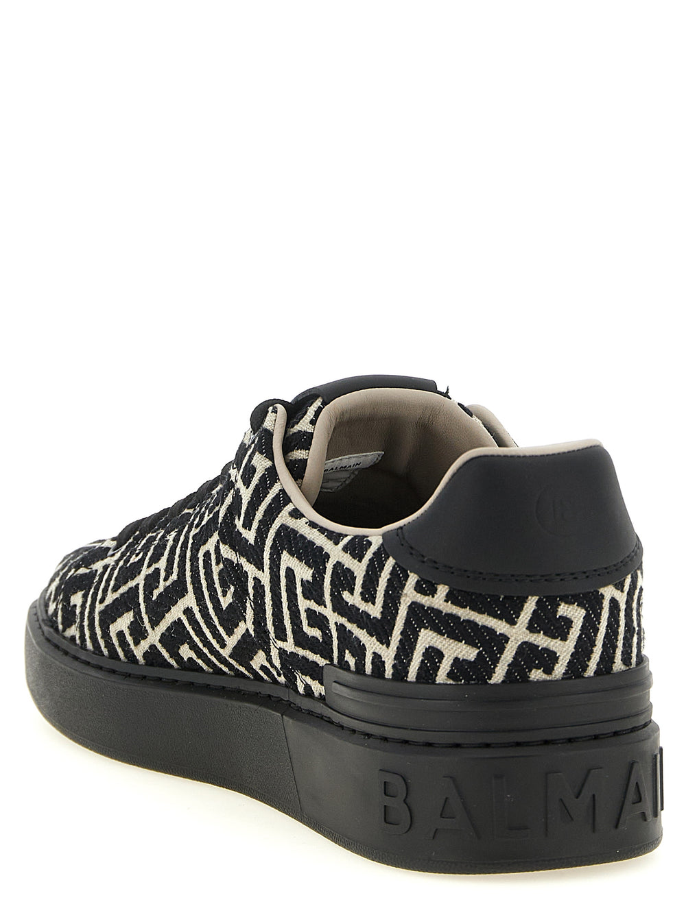 Balmain B-Court Bicolor Cotton Low Top Sneakers in White and Black