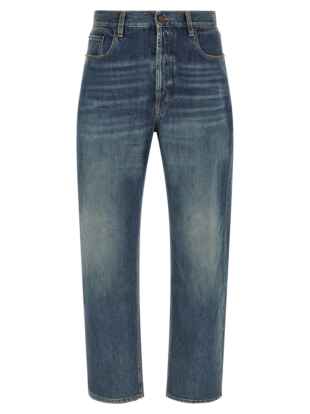 Blue Cotton Straight-Leg Jeans
